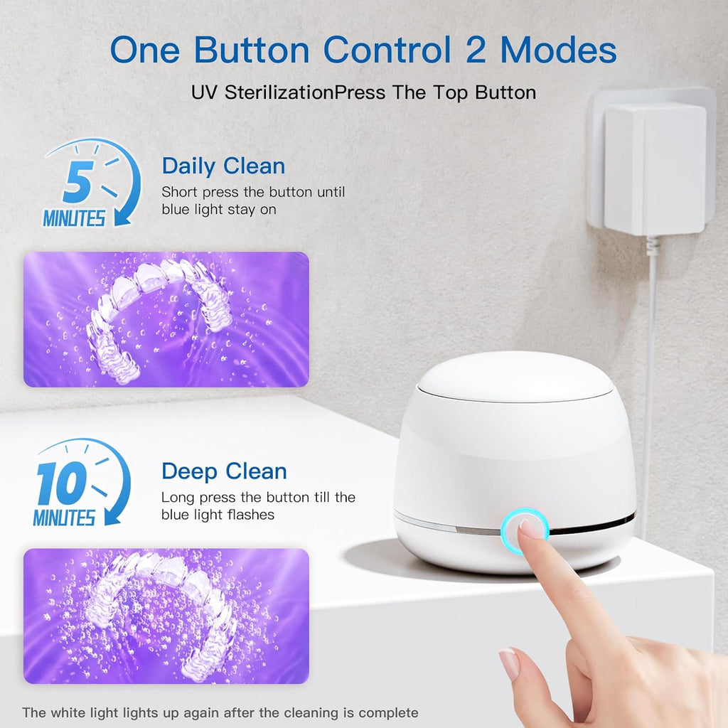Ultrasonic Retainer Cleaner, 45Khz Denture Cleaner Machine, 5Min and 10Min Modes with Rechargable Top Cover, 200Ml Dental Cleaning Pod, Mouthguard Cleaner for Aligner Nightguard Jewelry