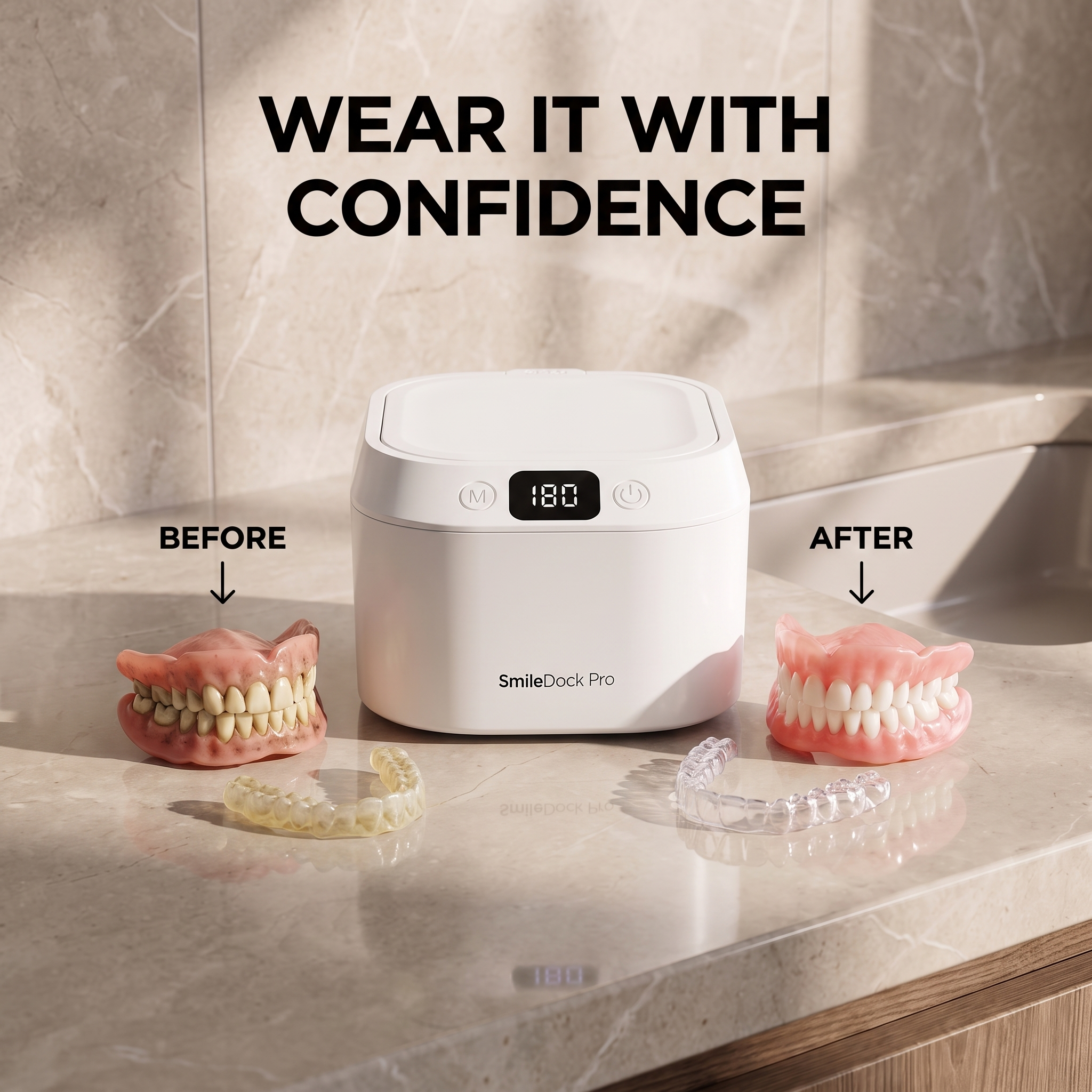 SmileDock Pro™ - Ultrasonic Cleaner for Retainers, Aligners, Dentures & more