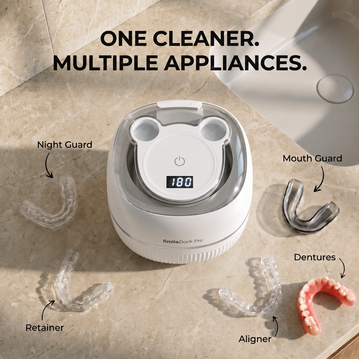 SmileDock Pro™ - Ultrasonic Cleaner for Retainers, Aligners, Dentures & more