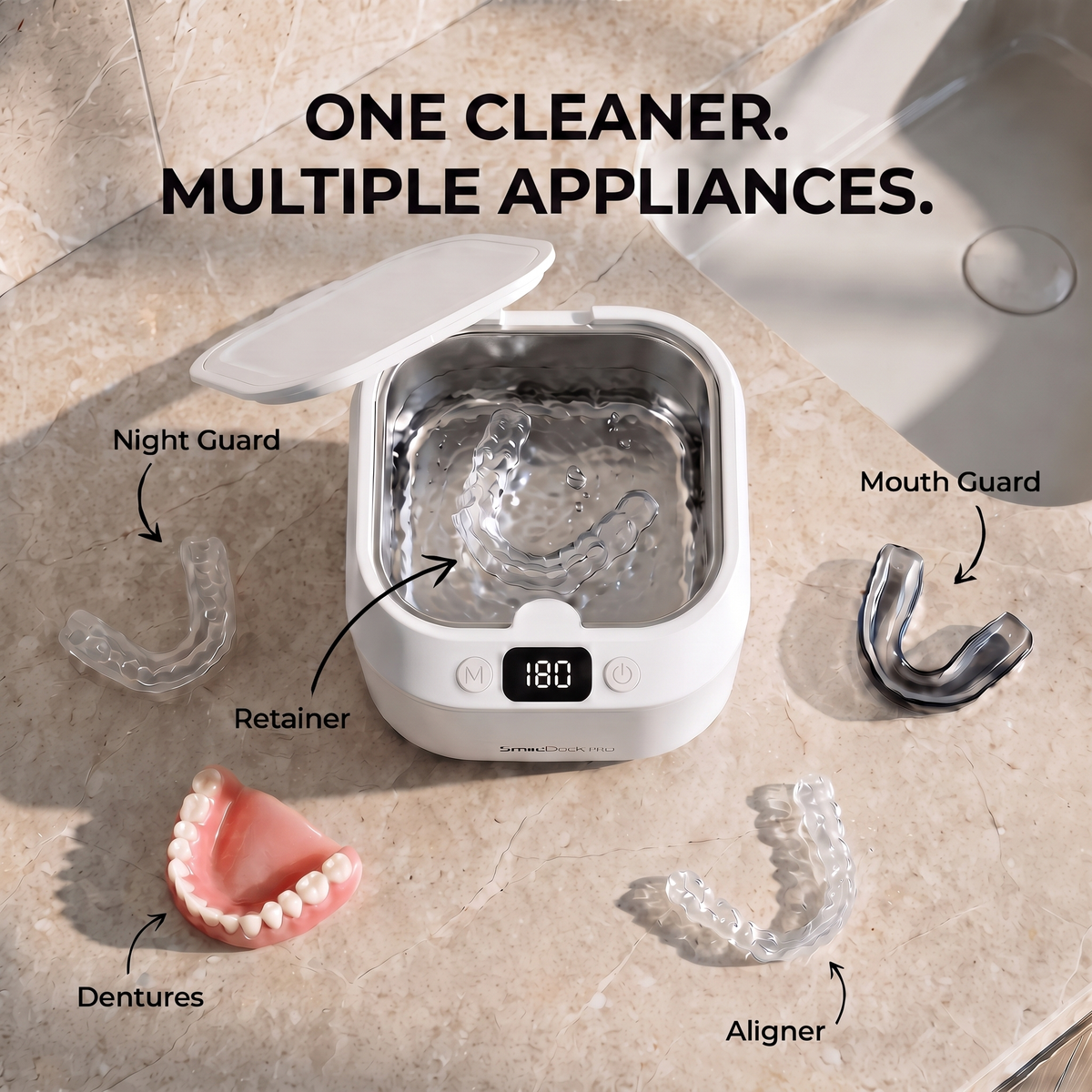 SmileDock Pro™ - Ultrasonic Cleaner for Retainers, Aligners, Dentures & more