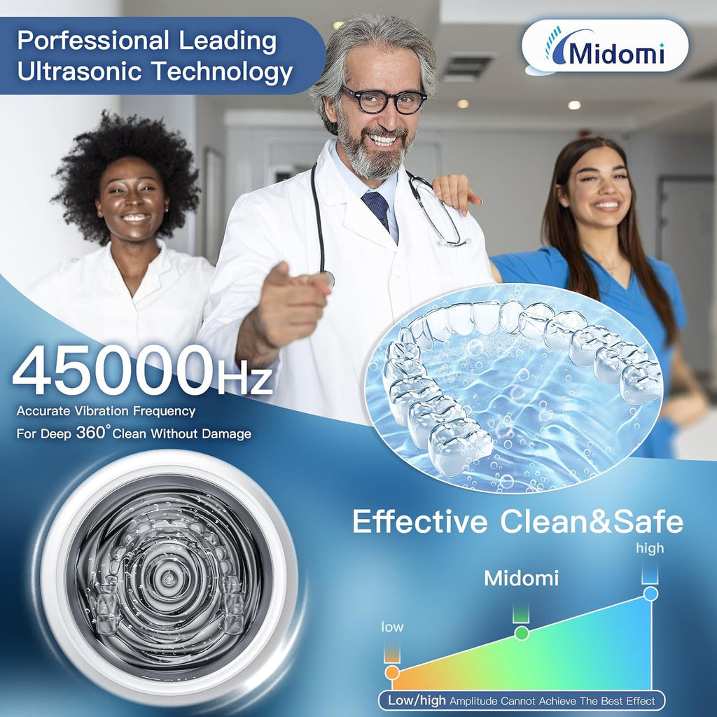 Ultrasonic Retainer Cleaner, 45Khz Denture Cleaner Machine, 5Min and 10Min Modes with Rechargable Top Cover, 200Ml Dental Cleaning Pod, Mouthguard Cleaner for Aligner Nightguard Jewelry